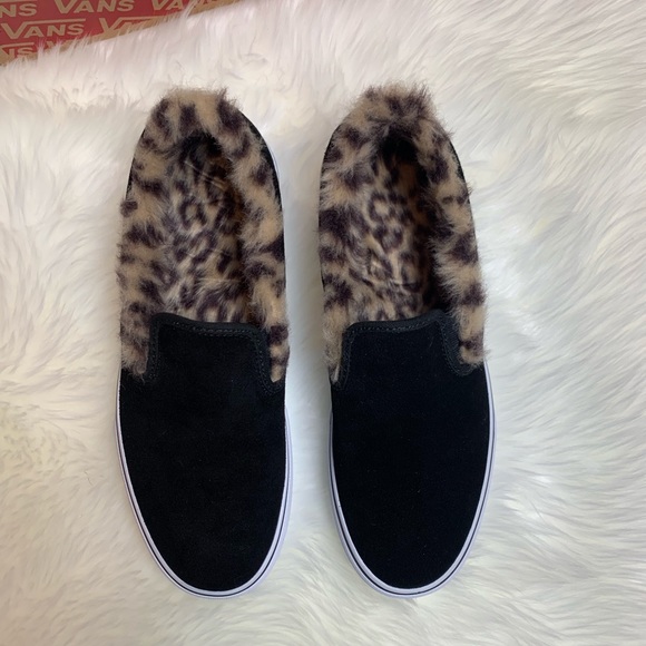 black vans with cheetah fur
